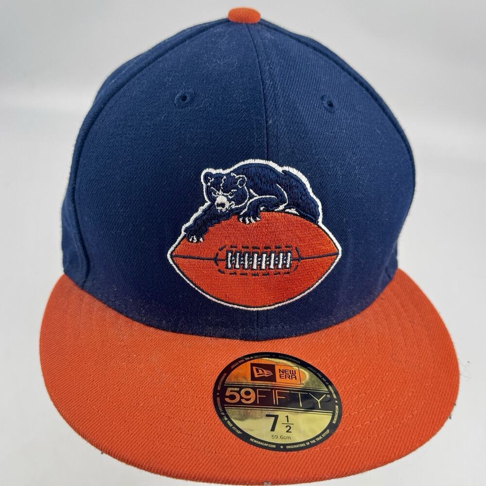 CHICAGO BEARS Retro Hat Cap Fitted 7 1/2 Throwback Navy & Orange NFL Football EX
